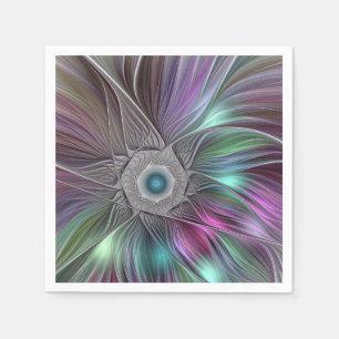 Colourful Big Flower Abstract Trippy Fractal Art Napkin