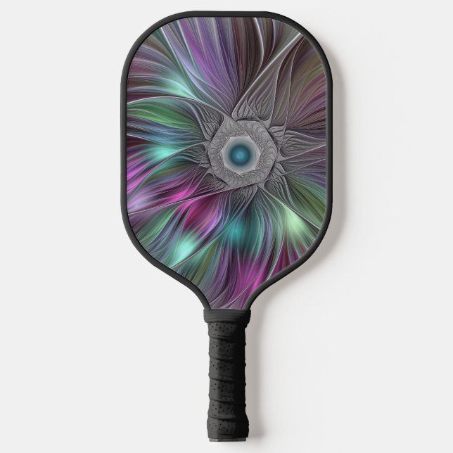 Colourful Big Flower Abstract Trippy Fractal Art Pickleball Paddle (Front)