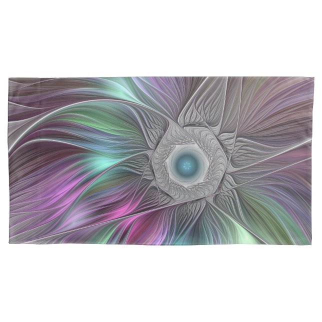 Colourful Big Flower Abstract Trippy Fractal Art Pillowcase (Front)
