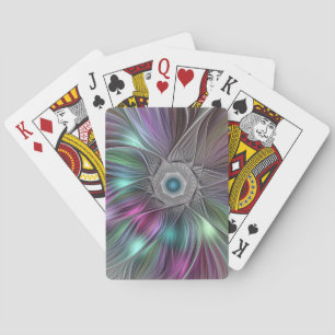 Colourful Big Flower Abstract Trippy Fractal Art Playing Cards