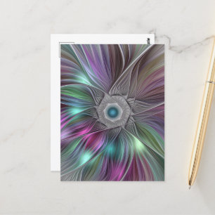 Colourful Big Flower Abstract Trippy Fractal Art Postcard