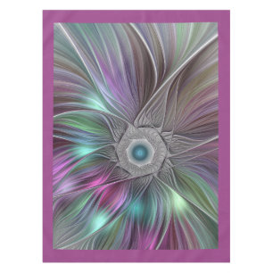 Colourful Big Flower Abstract Trippy Fractal Art Tablecloth