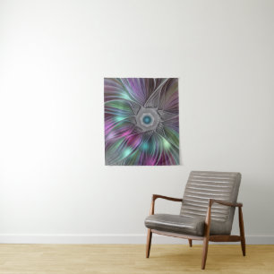 Colourful Big Flower Abstract Trippy Fractal Art Tapestry
