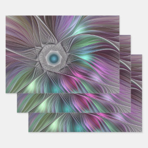 Colourful Big Flower Abstract Trippy Fractal Art Wrapping Paper Sheet