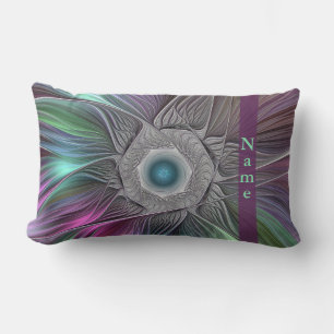 Colourful Big Flower Abstract Trippy Fractal Name Lumbar Cushion