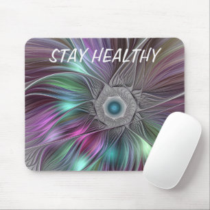 Colourful Big Flower Abstract Trippy Fractal Text Mouse Pad