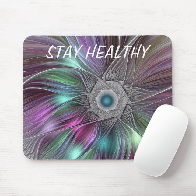 Colourful Big Flower Abstract Trippy Fractal Text Mouse Pad (With Mouse)