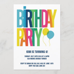 Colourful Big Letters Children's Birthday Party Invitation