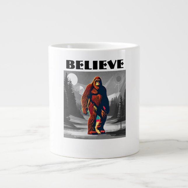 Colourful Bigfoot Humourous Quote for Believers Large Coffee Mug (Front)