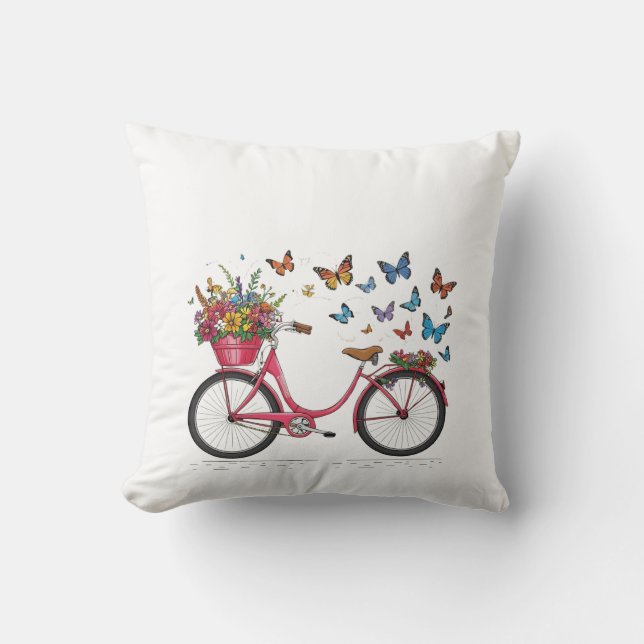 Colourful bike with flower basket Throw Pillow (Front)