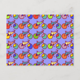 colourful bikes pattern postcard
