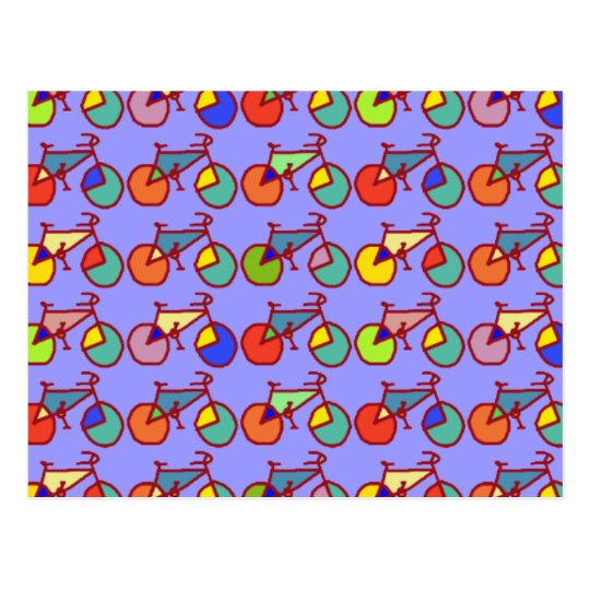 colourful bikes pattern postcard