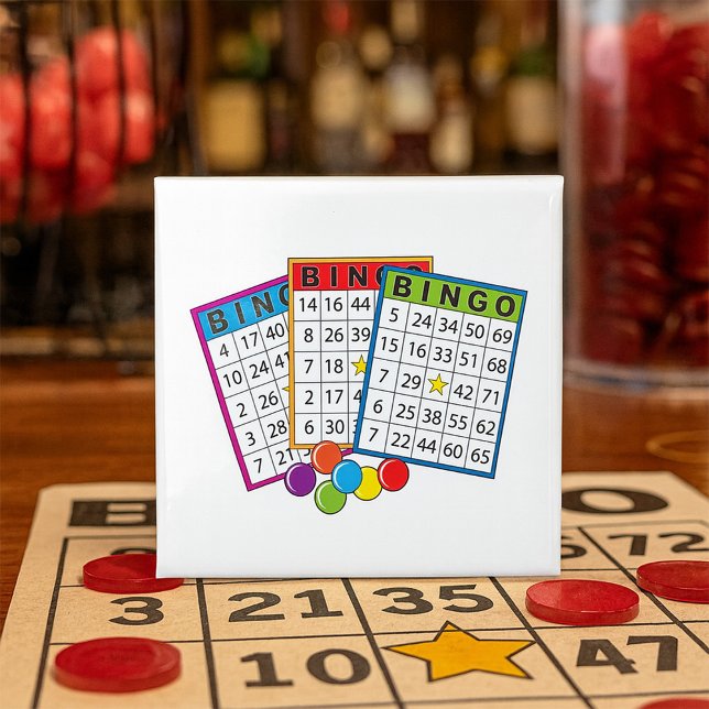 Colourful Bingo Game Cards with Chips 15 Cm Square Badge (Creator Uploaded)