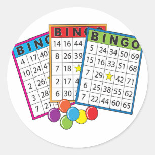 Colourful Bingo Game Cards with Chips Classic Round Sticker