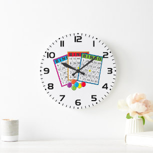 Colourful Bingo Game Cards with Chips Large Clock