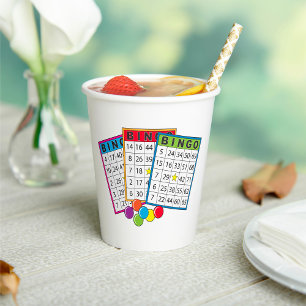 Colourful Bingo Game Cards with Chips Paper Cups