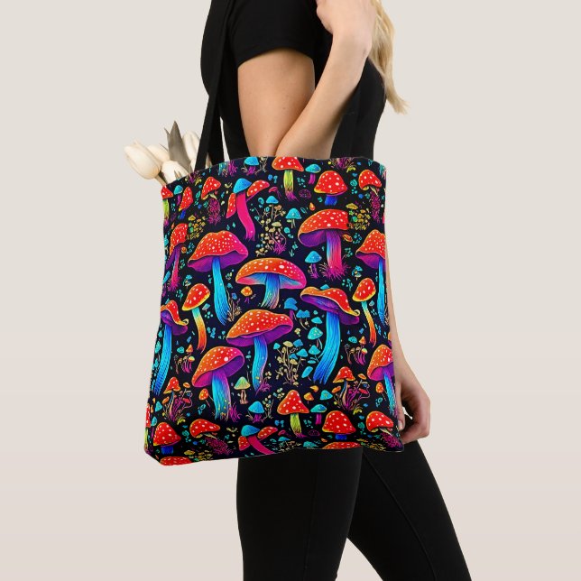 Colourful Bioluminescence Mushrooms Tote Bag (Close Up)