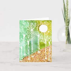 Colourful Birch Trees, Moon and Birds Greeting Car Card