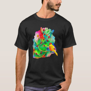 Colourful Bird Abstract Christmas Tree Watercolor T-Shirt