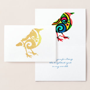 Colourful Bird All-Occasion Custom Text Real Foil Card