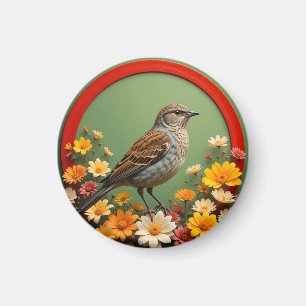 Colourful Bird Amid Blooming Flowers in Decorative Magnet