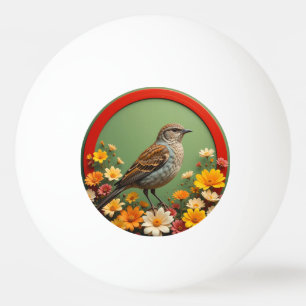 Colourful Bird Amid Blooming Flowers in Decorative Ping Pong Ball
