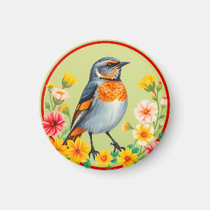 Colourful Bird Amid Blooming Flowers Magnet