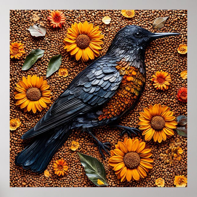 Colourful Bird Arranged with Sunflowers Poster (Front)