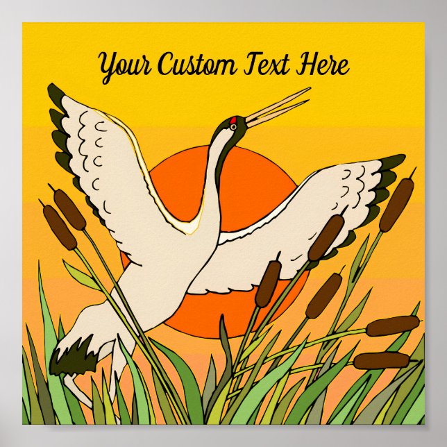 Colourful bird art cattails sunset sky your messag poster (Front)