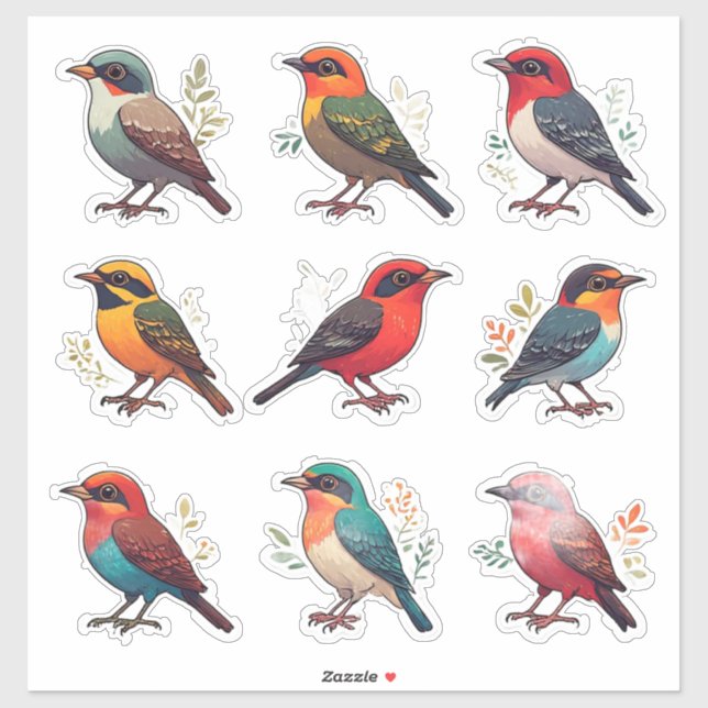 Colourful Bird Character Sticker Set Collection 🐦 (Sheet)