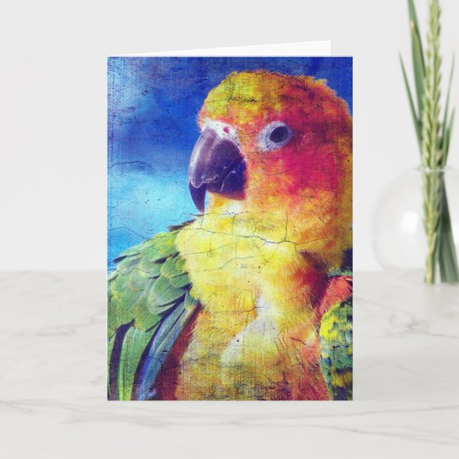 Colourful Bird Crackle Texture Card (Front)