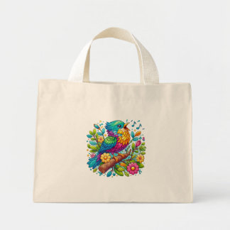 Colourful Bird Design Mini Tote Bag