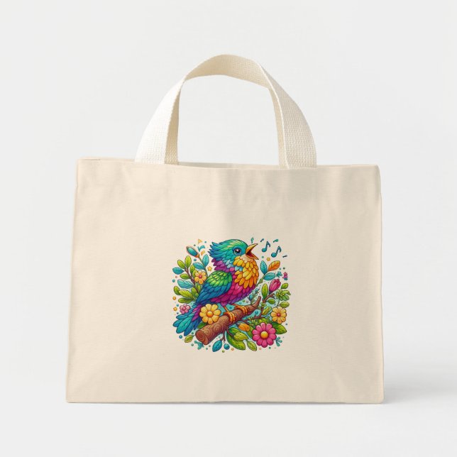 Colourful Bird Design Mini Tote Bag (Front)