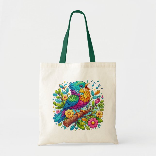 Colourful Bird Design Tote Bag (Front)