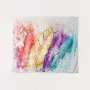 Colourful bird feathers tapestry