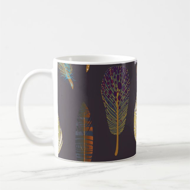 Colourful Bird Feathers Watercolor Pattern Coffee Mug (Left)