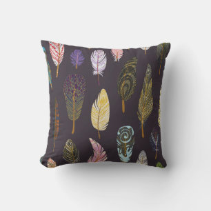 Colourful Bird Feathers Watercolor Pattern Cushion