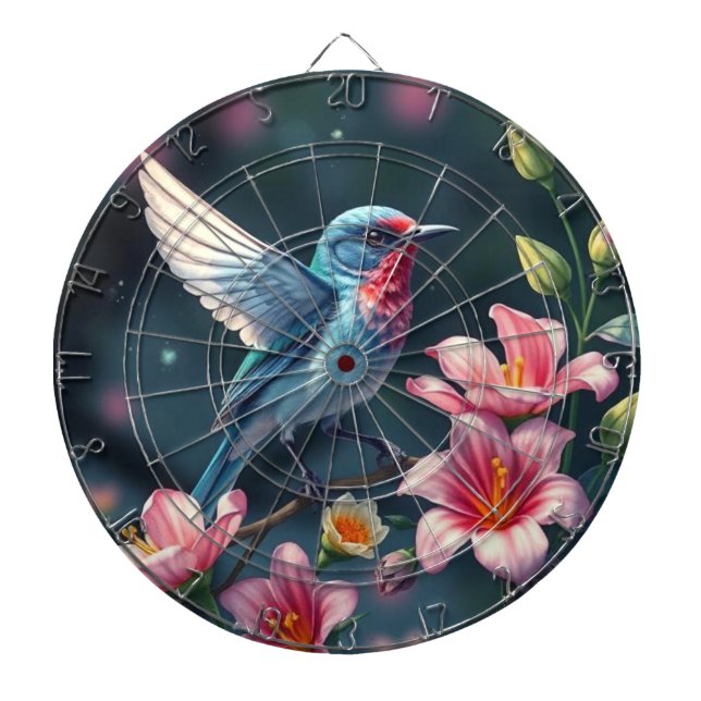 Colourful Bird Floral Dartboard (Front)