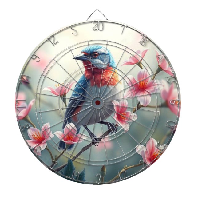 Colourful Bird Floral Dartboard (Front)