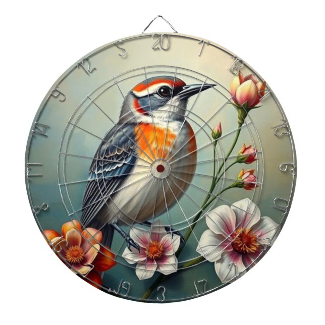 Colourful Bird Floral Dartboard (Front)