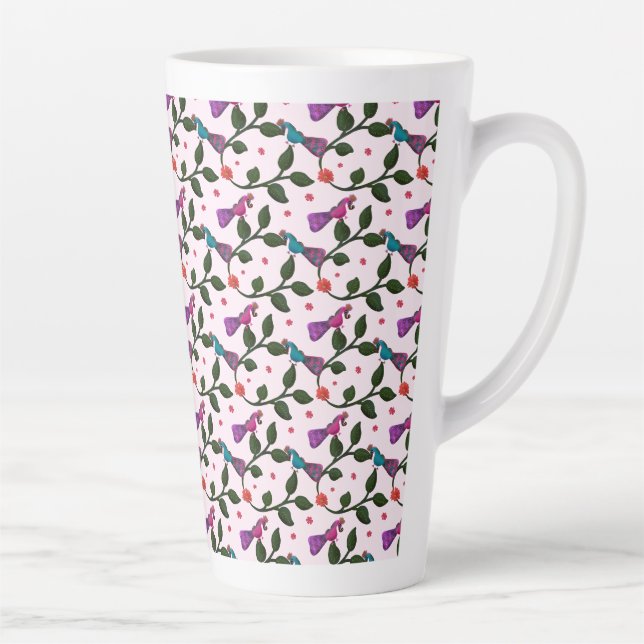 Colourful Bird Floral Seamless Pattern  Tapestry Latte Mug (Right)