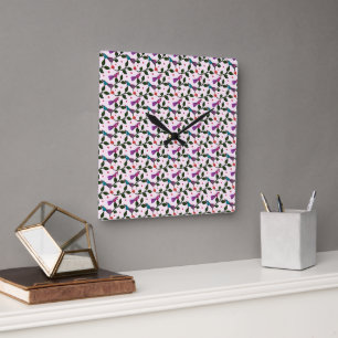 Colourful Bird Floral Seamless Pattern Tapestry Square Wall Clock