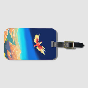Colourful bird flying above the mountains luggage tag