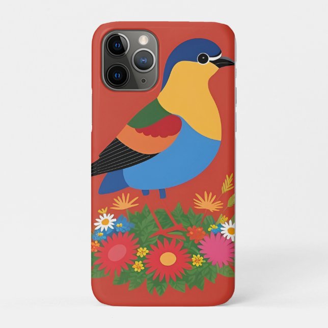 Colourful Bird Illustration With Floral Background Case-Mate iPhone Case (Back)