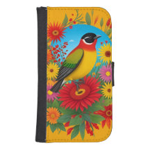 Colourful Bird Illustration With Floral Background