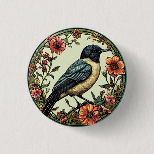 Colourful Bird in a Floral Design 3 Cm Round Badge