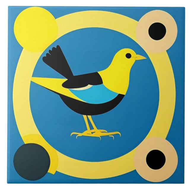 Colourful Bird in Abstract Geometric Art Design Ceramic Tile (Front)