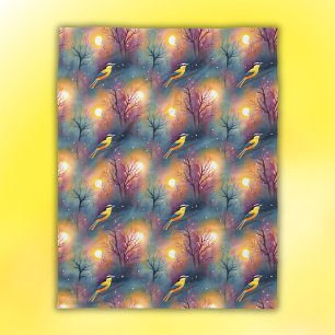 Colourful Bird in Tree with Sunshine Fleece Blanket