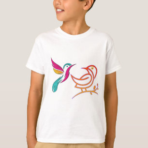 Colourful Bird Line Art T-Shirt