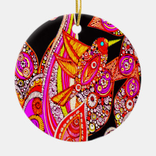 Colourful Bird Of Paradise Black Ornament